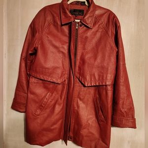 Vintage 80s Phase Two Red Genuine Leather Trench Coat Size M
